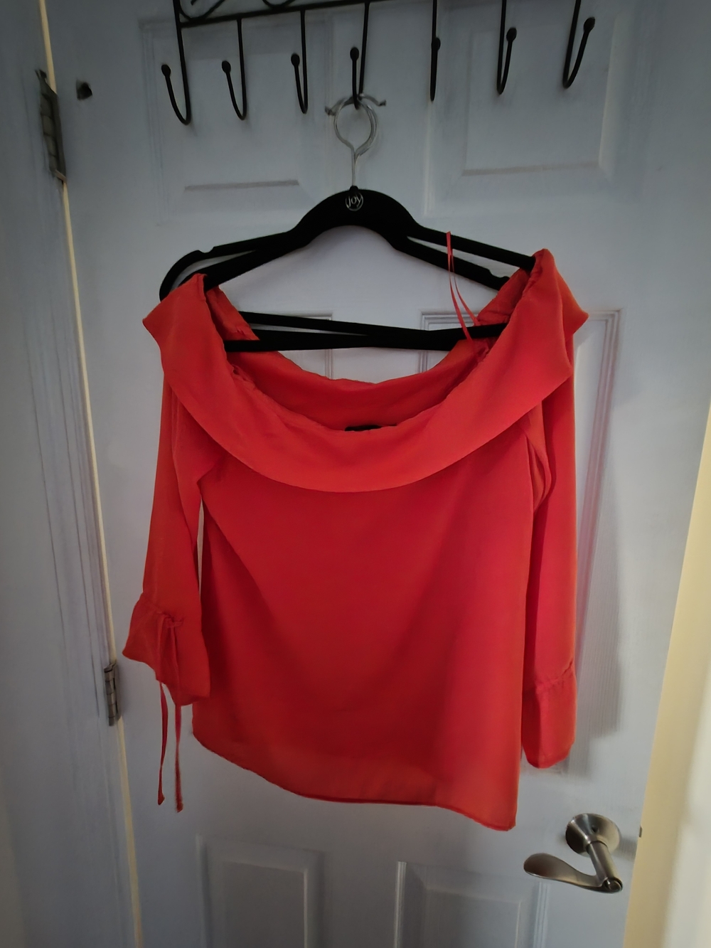 Banana Republic Red Off-Shoulder Blouse with Tie Sleeves